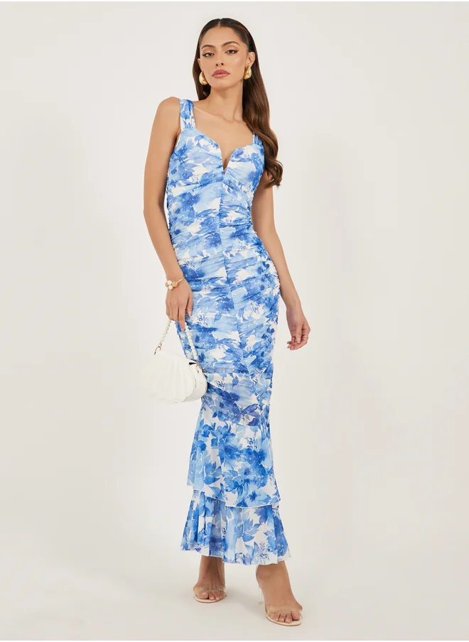 ستايلي All-Over Print Sleeveless Bodycon Maxi Dress