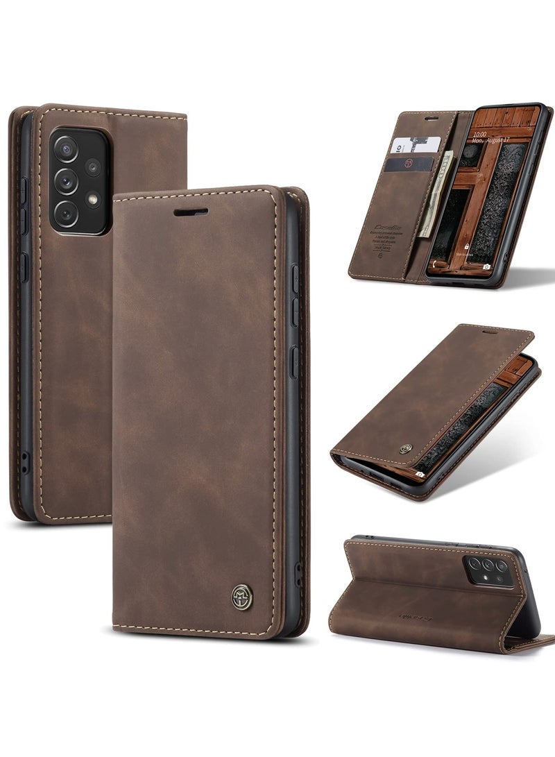 CaseMe Phone Case Luxury PU Leather Design 013 Flip Cover Card Slot Holder Cover For Samsung Galaxy A73 (Coffe) - Image 1