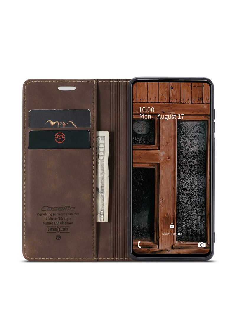 CaseMe Phone Case Luxury PU Leather Design 013 Flip Cover Card Slot Holder Cover For Samsung Galaxy A73 (Coffe) - Image 2