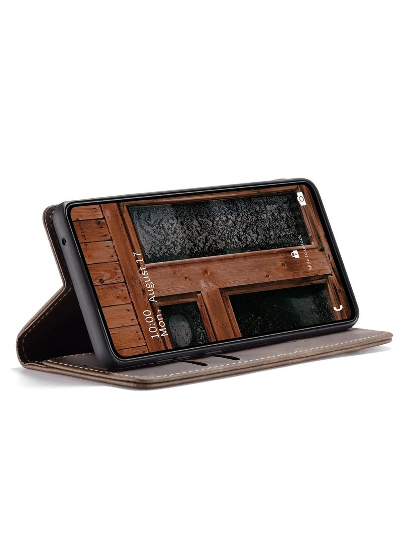CaseMe Phone Case Luxury PU Leather Design 013 Flip Cover Card Slot Holder Cover For Samsung Galaxy A73 (Coffe) - Image 3