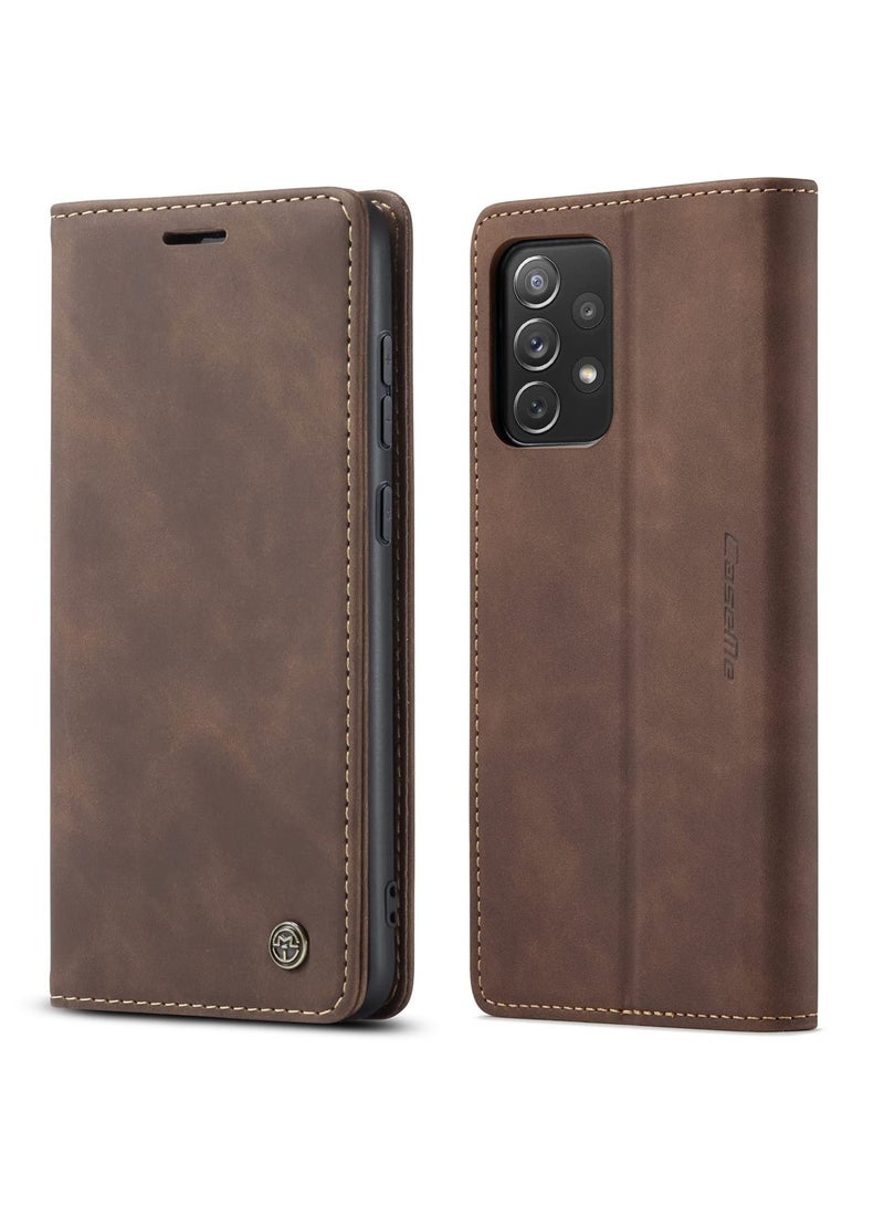 CaseMe Phone Case Luxury PU Leather Design 013 Flip Cover Card Slot Holder Cover For Samsung Galaxy A73 (Coffe) - Image 4