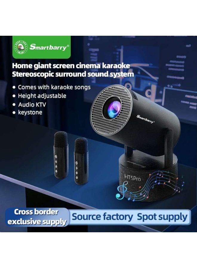 Smartbarry HT5 Pro Karaoke Portable Projector Support 4K 1080P Mini Projector with WiFi & Bluetooth Portable Premium Android 11 Projector, 180° Rotatable Stand, Dust Removal & Heat Dissipation Design for Home Theater, Office, Gaming and Business Black - Image 3