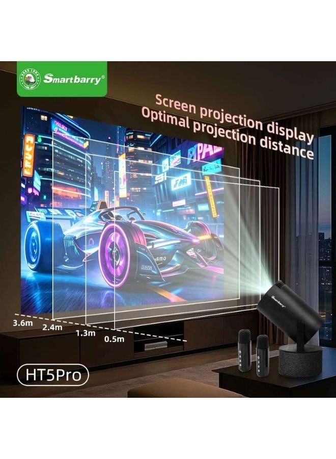 Smartbarry HT5 Pro Karaoke Portable Projector Support 4K 1080P Mini Projector with WiFi & Bluetooth Portable Premium Android 11 Projector, 180° Rotatable Stand, Dust Removal & Heat Dissipation Design for Home Theater, Office, Gaming and Business Black - Image 4
