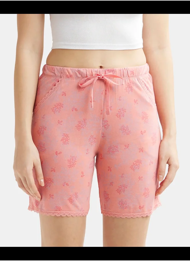 جوكي Jockey RX10 Women's Micro Modal Cotton Relaxed Fit Printed Shorts with Lace Trim Styled Side Pockets