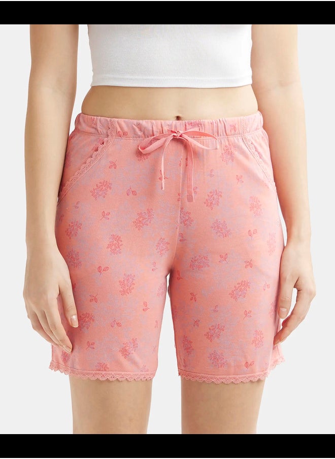 JOCKEY Jockey RX10 Women's Micro Modal Cotton Relaxed Fit Printed Shorts with Lace Trim Styled Side Pockets  - Image 2