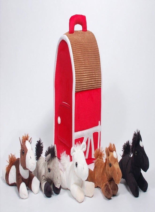 Unipak Plush Horse Barn with Horses - Five (5) Stuffed Animal Horses in Play Carrying Barn Case - Image 5