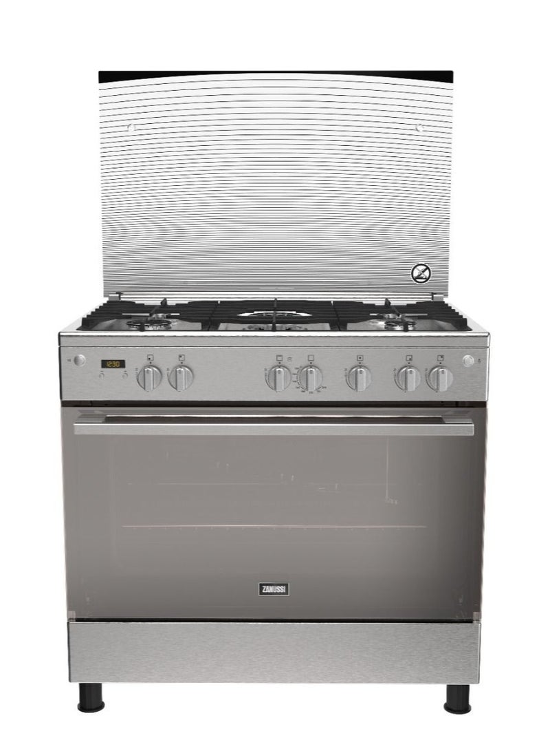 ZANUSSI Gas cooker 90cm CoolMax (New Edition), 5-burner, with gas oven hob, Digital screen, full safety, silver ZCG94396XB