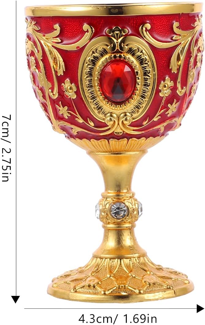 Wionin 2PC Gold Red Chalice Goblet Delicate Retro Wine Cup Medieval Goblet Alloy Medieval Cup Communion Cups Drinking Cup Party Favors Home Decor - Image 2