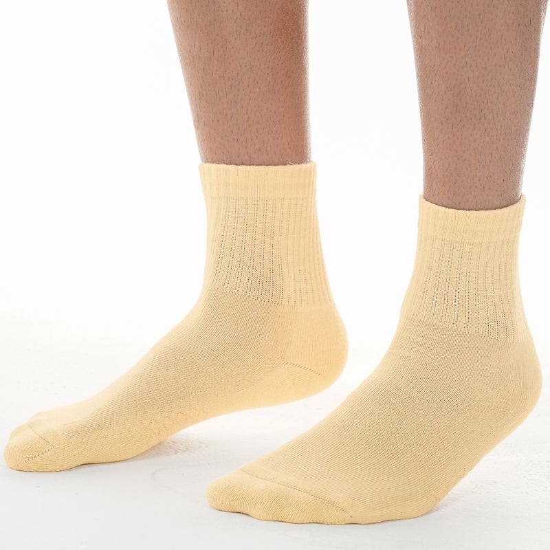 Elementa Crew Socks 6 Pairs – Cream Beige Cotton Blend Socks with Arch Support, Seamless Toe Design & Breathable Odor Control for Everyday Comfort - Image 3