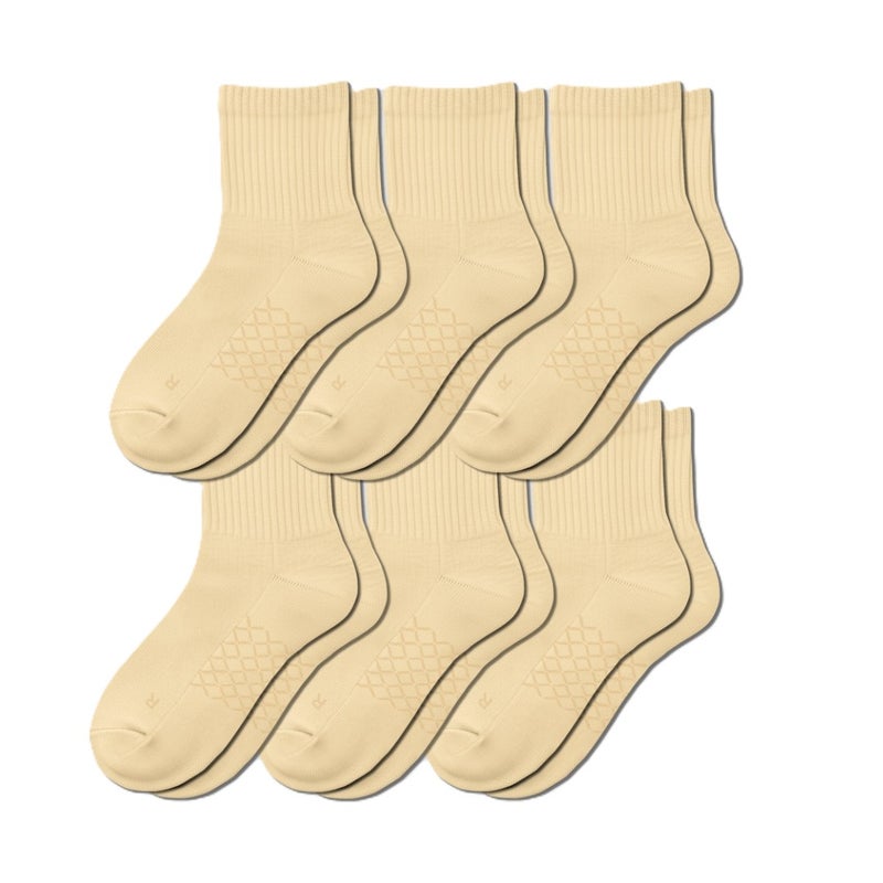 Elementa Crew Socks 6 Pairs – Cream Beige Cotton Blend Socks with Arch Support, Seamless Toe Design & Breathable Odor Control for Everyday Comfort - Image 1