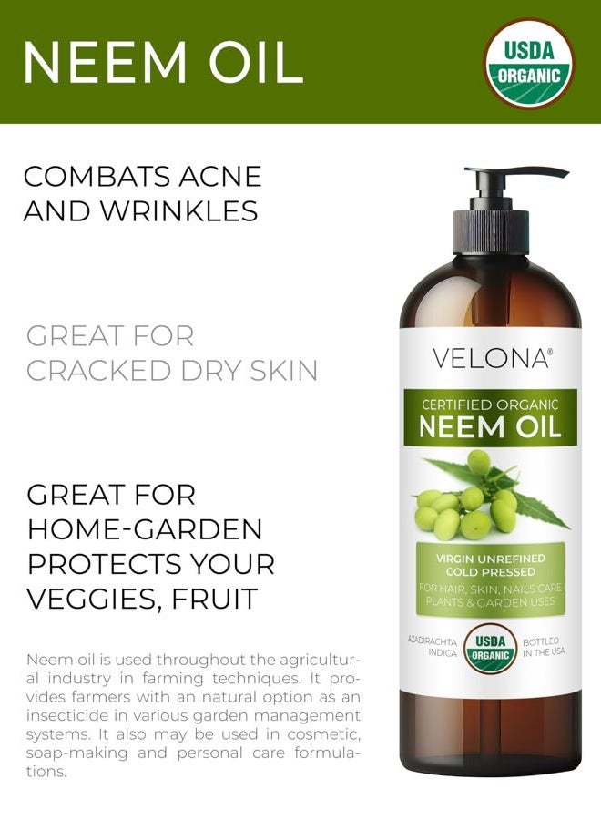 velona Neem Oil USDA Certified Organic - 16 fl oz | 100% Pure and Natural Carrier Oil | Virgin, Unrefined, Cold Pressed | Hair, Body and Skin Care | Use Today - Enjoy Results - Image 2