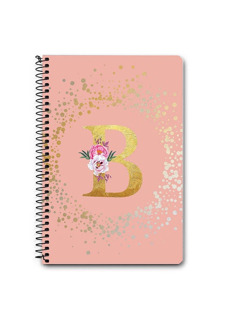 Designer A5 Spiral Notebook Memo Notepad Journal - Custom Monogram Initial Letter Floral Pattern Alphabet - B - Rose Pink