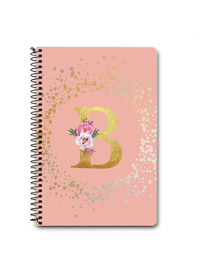 Designer A5 Spiral Notebook Memo Notepad Journal - Custom Monogram Initial Letter Floral Pattern Alphabet - B - Rose Pink