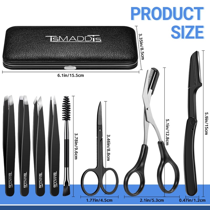 TsMADDTs Eyebrow Kit, 8 in 1 Eyebrow Trimmer Scissors, Tweezers for Women, Razor, Brush with Travel Bag, Tweezers Set for Women and Men, Professional Shaping Grooming Kit - Image 2