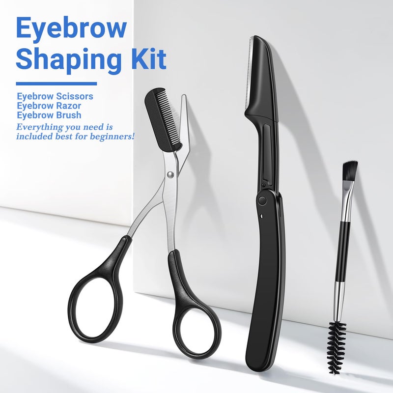 TsMADDTs Eyebrow Kit, 8 in 1 Eyebrow Trimmer Scissors, Tweezers for Women, Razor, Brush with Travel Bag, Tweezers Set for Women and Men, Professional Shaping Grooming Kit - Image 5