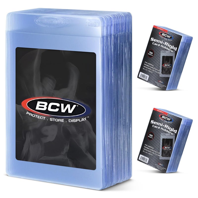 BCW Semi Rigid Card Holder 1 100 Pack Semi Rigid Card Sleeves for Grading Preparation Protective Holders for Sports Trading Cards - Image 2
