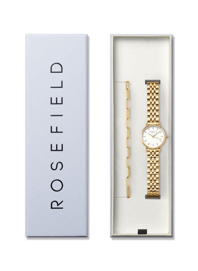 RoseField - Rosefield Small Edit White Gold Women Watch + Hammered Chainlink Bracelet - 26WGSG-X278 - Image 1