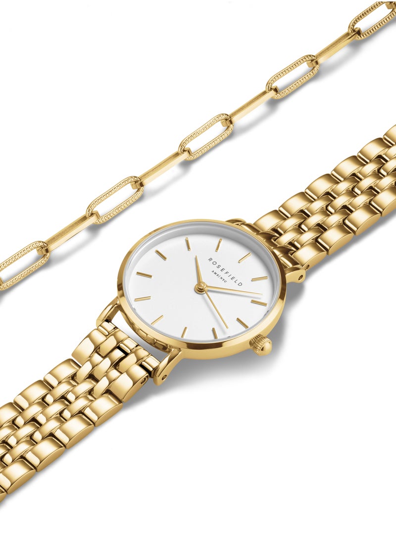 RoseField - Rosefield Small Edit White Gold Women Watch + Hammered Chainlink Bracelet - 26WGSG-X278 - Image 1