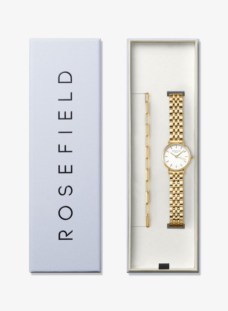 Rosefield Small Edit White Gold Women Watch + Hammered Chainlink Bracelet - 26WGSG-X278 - Image 2