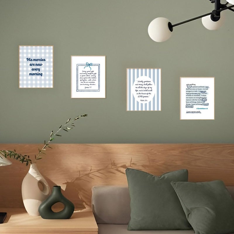 XYDEG Blue Coquette Wall Art Room Decor Posters,Christian Room Bathroom Bedroom Dorm Wall Decor Aesthetic for College Teen Girls Gifts,Inspirational Bible Verses Light Blue Wall Decor, 10x8 Inch Set of 4 Pictures(UNFRAMED) - Image 4