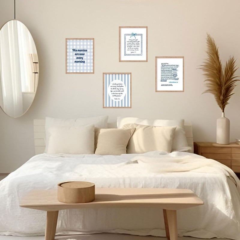 XYDEG Blue Coquette Wall Art Room Decor Posters,Christian Room Bathroom Bedroom Dorm Wall Decor Aesthetic for College Teen Girls Gifts,Inspirational Bible Verses Light Blue Wall Decor, 10x8 Inch Set of 4 Pictures(UNFRAMED) - Image 3