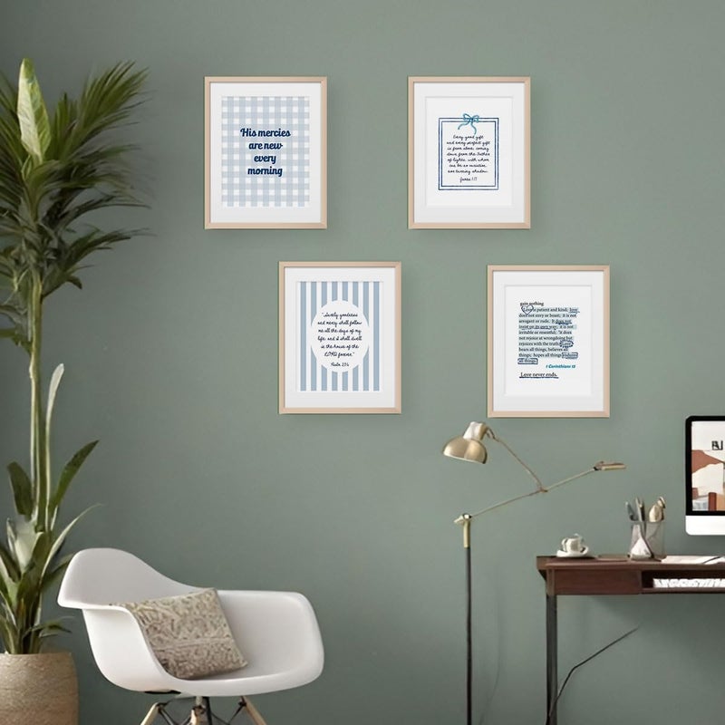 XYDEG Blue Coquette Wall Art Room Decor Posters,Christian Room Bathroom Bedroom Dorm Wall Decor Aesthetic for College Teen Girls Gifts,Inspirational Bible Verses Light Blue Wall Decor, 10x8 Inch Set of 4 Pictures(UNFRAMED) - Image 5