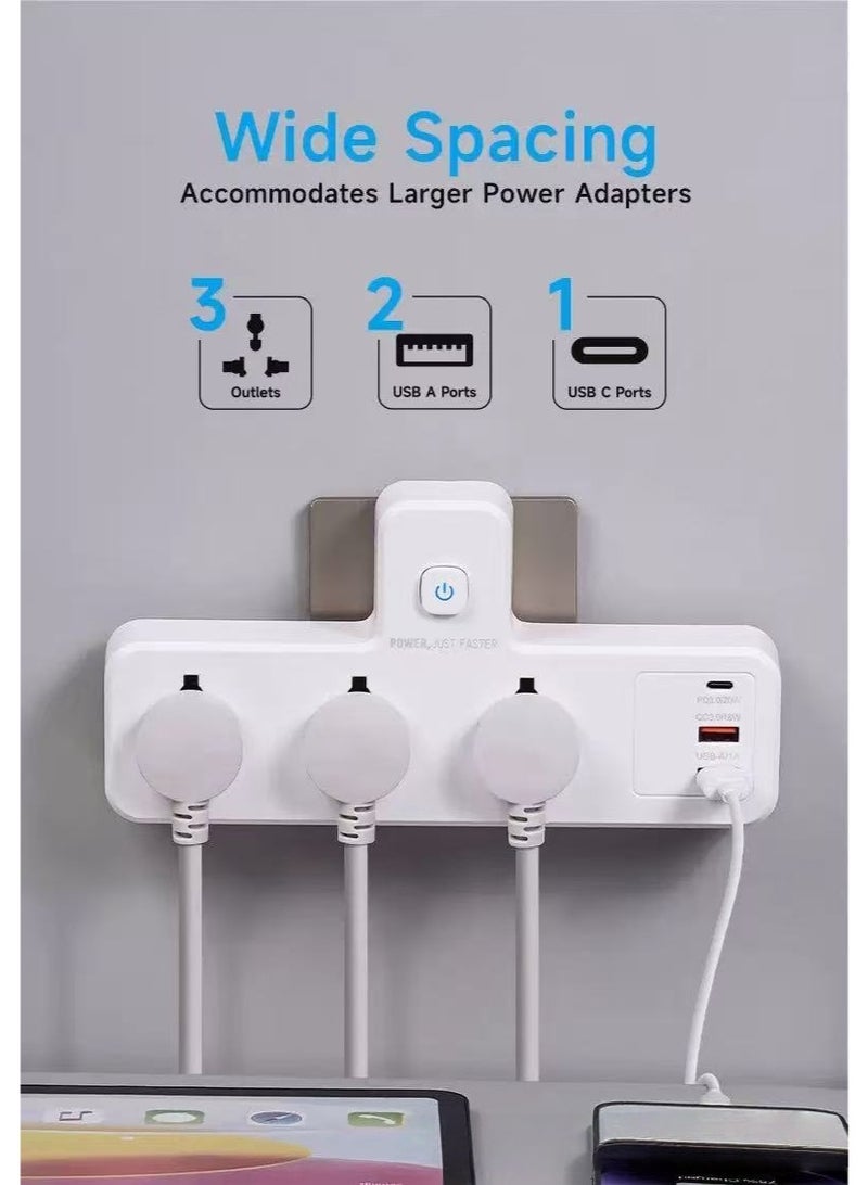 باور مقبس توسعة متعدد مع مصباح ليلي، محول طاقة توسعة عالمي مع منفذين USB-A ومنفذ واحد USB-C (منافذ شاحن سريع)، مقبس شحن جداري توسيع ثلاثي الوظائف. - Image 4