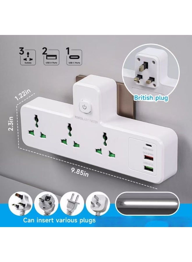 باور مقبس توسعة متعدد مع مصباح ليلي، محول طاقة توسعة عالمي مع منفذين USB-A ومنفذ واحد USB-C (منافذ شاحن سريع)، مقبس شحن جداري توسيع ثلاثي الوظائف. - Image 1