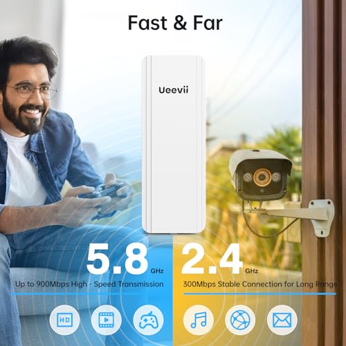 UeeVii Dual-Band Wireless Bridge Router Kit | 2.4G 5.8G WiFi Bridge | 5KM Point to Point Wireless Bridge Outdoor Network for Starlink Extender for Barn/Shop | IP65 Weatherproof | Plug & Play - Image 3
