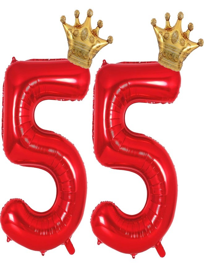 Florisland Red 55 Balloon Numbers 40 Inch Giant 55th Birthday Balloon, Helium Mylar Foil Number 55 Balloons for Red and Gold Birthday Party Decorations Supplies for Men Women, Crown Balloons - Image 1