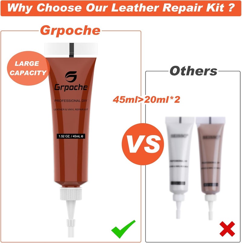 Grpoche Leather Repair Kit for Furniture, Couch, Vinyl and Leather Repair Kit for Car Interiors,Car Seat,Purse,Sofa and Jacket, Restores Faux,Artificial,Genuine Pleather & Any Material,for Scratch,Tears,Holes - Image 3