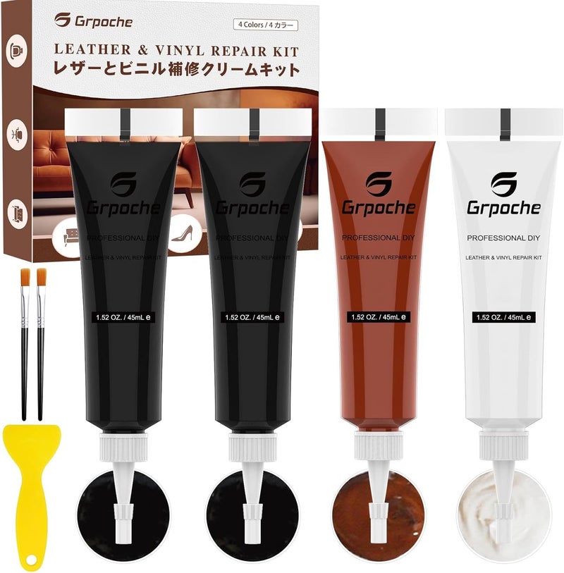 Grpoche Leather Repair Kit for Furniture, Couch, Vinyl and Leather Repair Kit for Car Interiors,Car Seat,Purse,Sofa and Jacket, Restores Faux,Artificial,Genuine Pleather & Any Material,for Scratch,Tears,Holes - Image 1