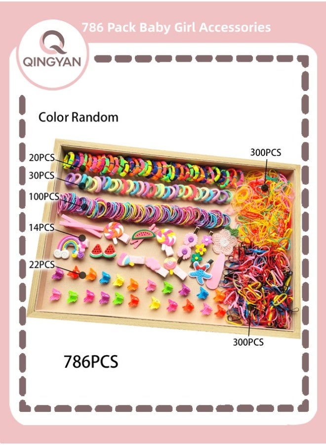 QINGYAN 786 Pack Baby Girl Accessories, Girls Accessories, Hair Clips For Girls, Girls Hair Accessories Set, Colorful Elastic Hair Ties and Cute Hair Clips, Soft Stretchy No Damage, for Toddler Girls Daily Styling, Parties and Back to School - Image 1