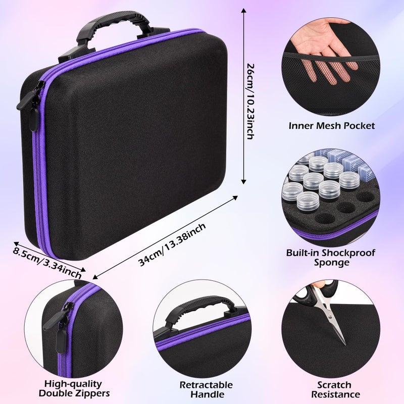 MERATIA Diamond Painting Storage Container, Diamond Art Kits for Adults Stackable Bead Organizer with Carrying Handle, Craft Storage Box with Accessories (Purple-10 Square+30 Round Bottles) - Image 2
