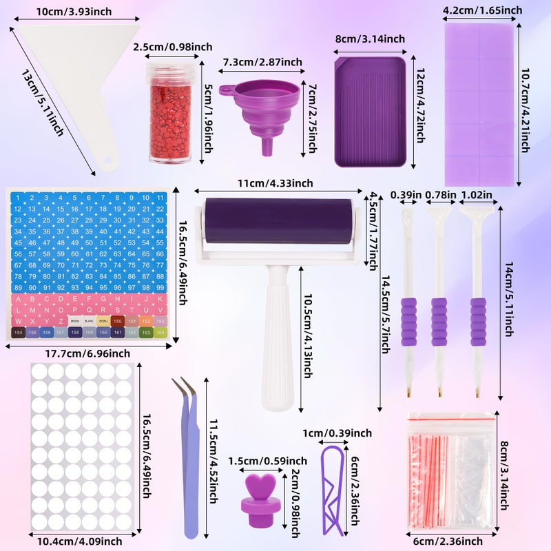 MERATIA Diamond Painting Storage Container, Diamond Art Kits for Adults Stackable Bead Organizer with Carrying Handle, Craft Storage Box with Accessories (Purple-10 Square+30 Round Bottles) - Image 5