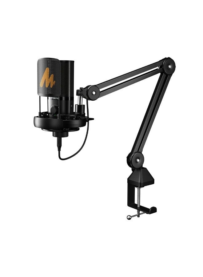 ماونو مايكروفون MAONO PM450S StreamerWave USB كوندنسر مع ذراع احترافي، إضاءة RGB، نمط Cardioid، إلغاء ضوضاء، جودة 24bit/48kHz، أسود - Image 1