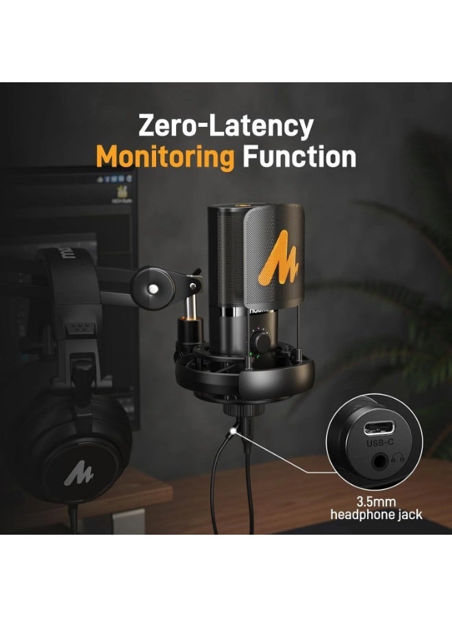 ماونو مايكروفون MAONO PM450S StreamerWave USB كوندنسر مع ذراع احترافي، إضاءة RGB، نمط Cardioid، إلغاء ضوضاء، جودة 24bit/48kHz، أسود - Image 3