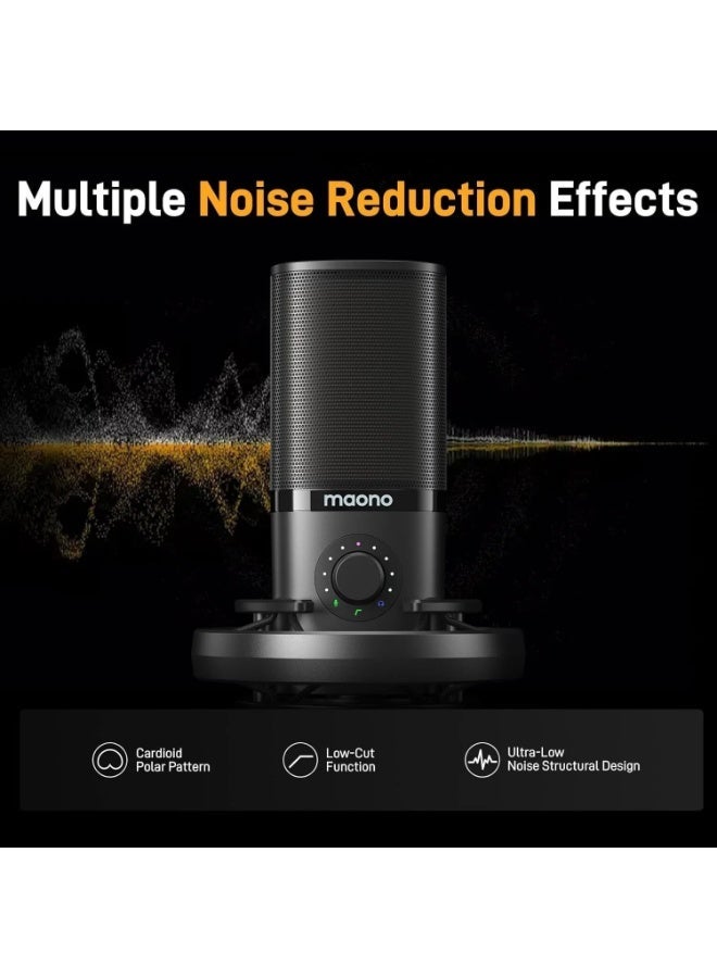 ماونو مايكروفون MAONO PM450S StreamerWave USB كوندنسر مع ذراع احترافي، إضاءة RGB، نمط Cardioid، إلغاء ضوضاء، جودة 24bit/48kHz، أسود - Image 5