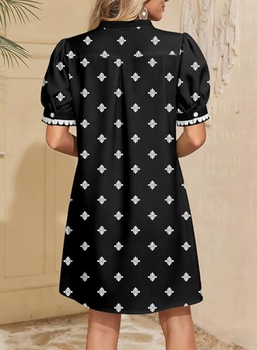 Dokotoo Summer Dress Puff Short Sleeve Color Block V Neck Elegant Casual Dresses for Women Loose A Line Babydoll Mini Short Dress Party Wedding Guest Sundress Plus Size Dresses 2026 Black Medium - Image 3