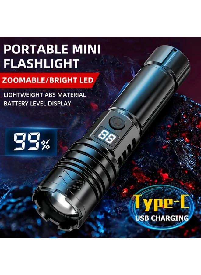 1pc Portable LED Flashlight USB Rechargeable Zoomable Super Bright Work Light - Image 2