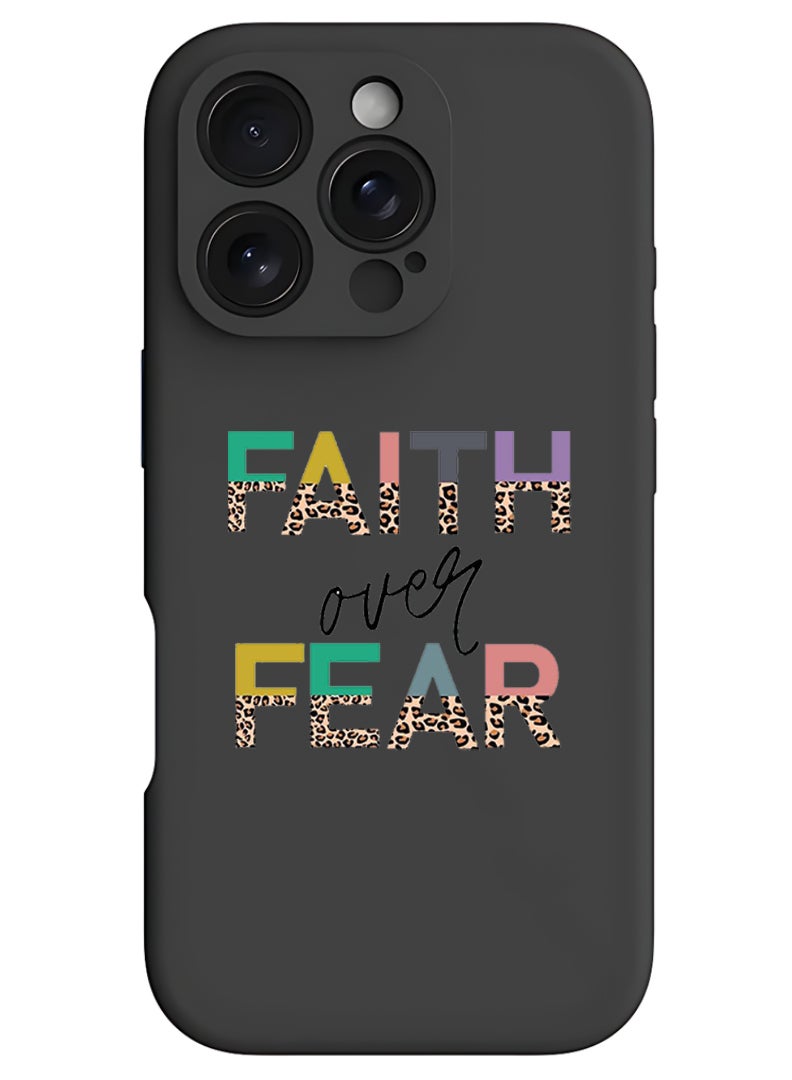 Theodor iPhone 16 Pro Max Black Protective Slim Fit Case Liquid Silicone Cover with Full Body Protection Anti-Scratch Shockproof Case For iPhone - Faith over fear - Image 1