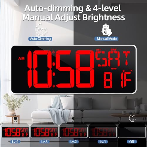 TXL 13.7 Inch Large Digital Wall Clock with Remote Control,LED Desk Clock Digital with DST/Calendar/Temperature/Timer Function, Auto Dimmer, Large Display for Classroom/Office (Red) - Image 4