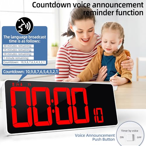 TXL 13.7 Inch Large Digital Wall Clock with Remote Control,LED Desk Clock Digital with DST/Calendar/Temperature/Timer Function, Auto Dimmer, Large Display for Classroom/Office (Red) - Image 5