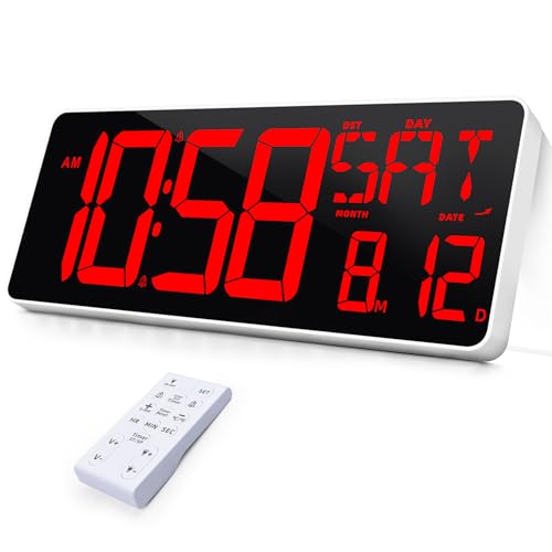 TXL 13.7 Inch Large Digital Wall Clock with Remote Control,LED Desk Clock Digital with DST/Calendar/Temperature/Timer Function, Auto Dimmer, Large Display for Classroom/Office (Red) - Image 1