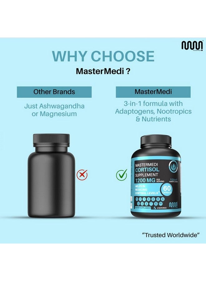 mastermedi Cortisol Support Supplement - Adaptogen & Nootropic Blend with Ashwagandha, Magnesium, Lion’s Mane & GABA - 60 Vegan Capsules - Image 4