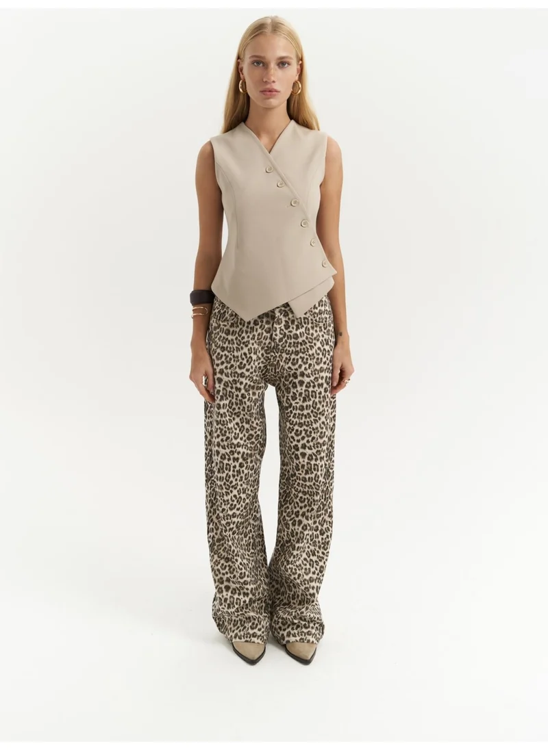 Mai Collection Trappe Light Beige Asymmetrical Vest