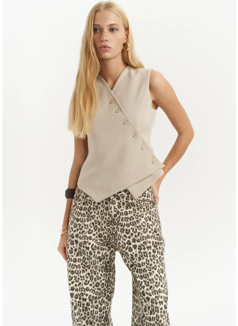 Mai Collection Trappe Light Beige Asymmetrical Vest