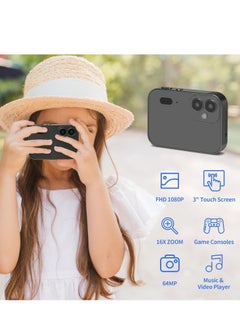 Generic Touchscreen Digital Camera, Autofocus Vlogging Camera, Portable 64MP 16X 3 in Screen Point and Shoot Compact Digital Camera Selfie, Music and Video Player Gifts for Children Teens Kids Boys Girls(black)  - Image 2