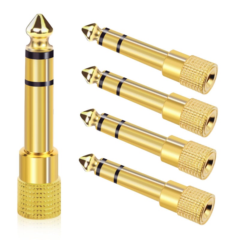 Aqdocvf 5-Pack 3.5mm to 1/4" Adapter, Gold Plated Headphone Jack Adapters, 1/4" to 3.5mm Adapter, Stereo Audio Headphone Adapters for Aux Cable, Headphones, Piano, Drums, Guitar Amplifier - Image 1