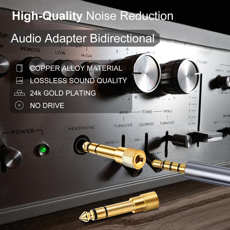 Aqdocvf 5-Pack 3.5mm to 1/4" Adapter, Gold Plated Headphone Jack Adapters, 1/4" to 3.5mm Adapter, Stereo Audio Headphone Adapters for Aux Cable, Headphones, Piano, Drums, Guitar Amplifier - Image 3